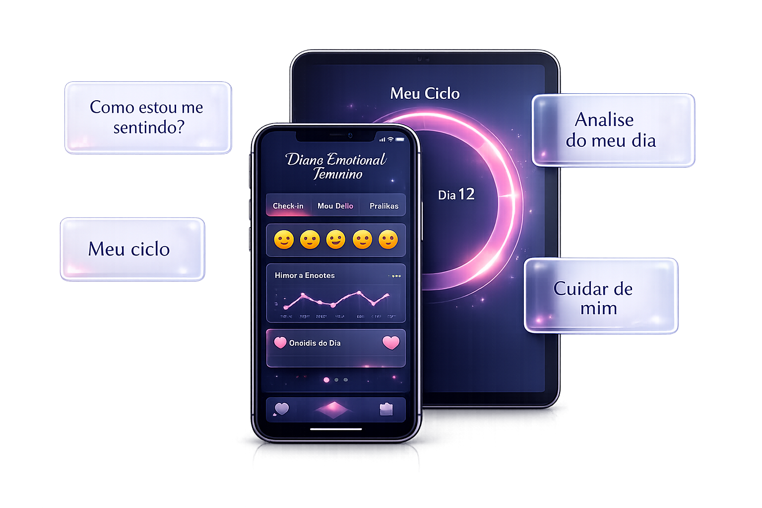 Aplicativo Diário Emocional Feminino no celular e no tablet